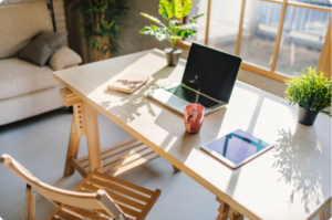 A desk where someone learns how to pay quarterly taxes as a content creator.